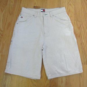 TOMMY HILFIGER BOY'S SIZE 18 SHORTS TAN KHAKI TWILL CARPENTER SPELLOUT FLAG LOGO